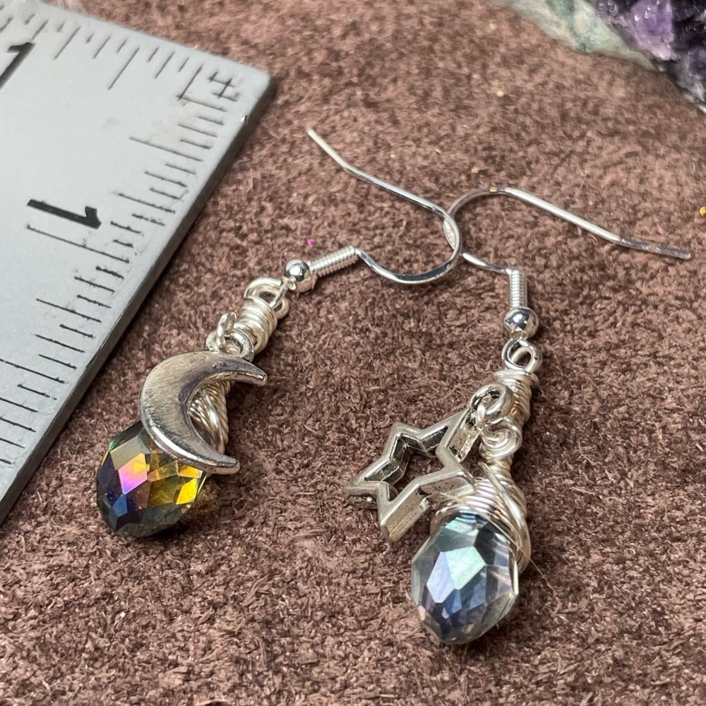 Austrian Faceted Crystals Celestial Drop Earrings Boho Style Jewely - Picture 14 of 17